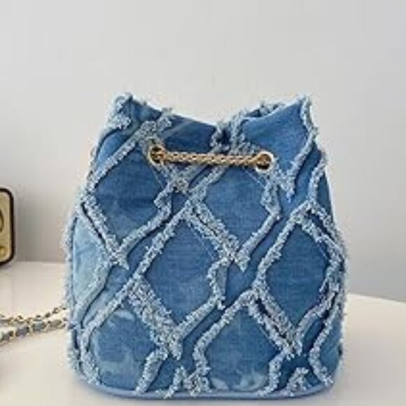Neiman Marcus Blue Denim Bucket Bag - Picture 7 of 9